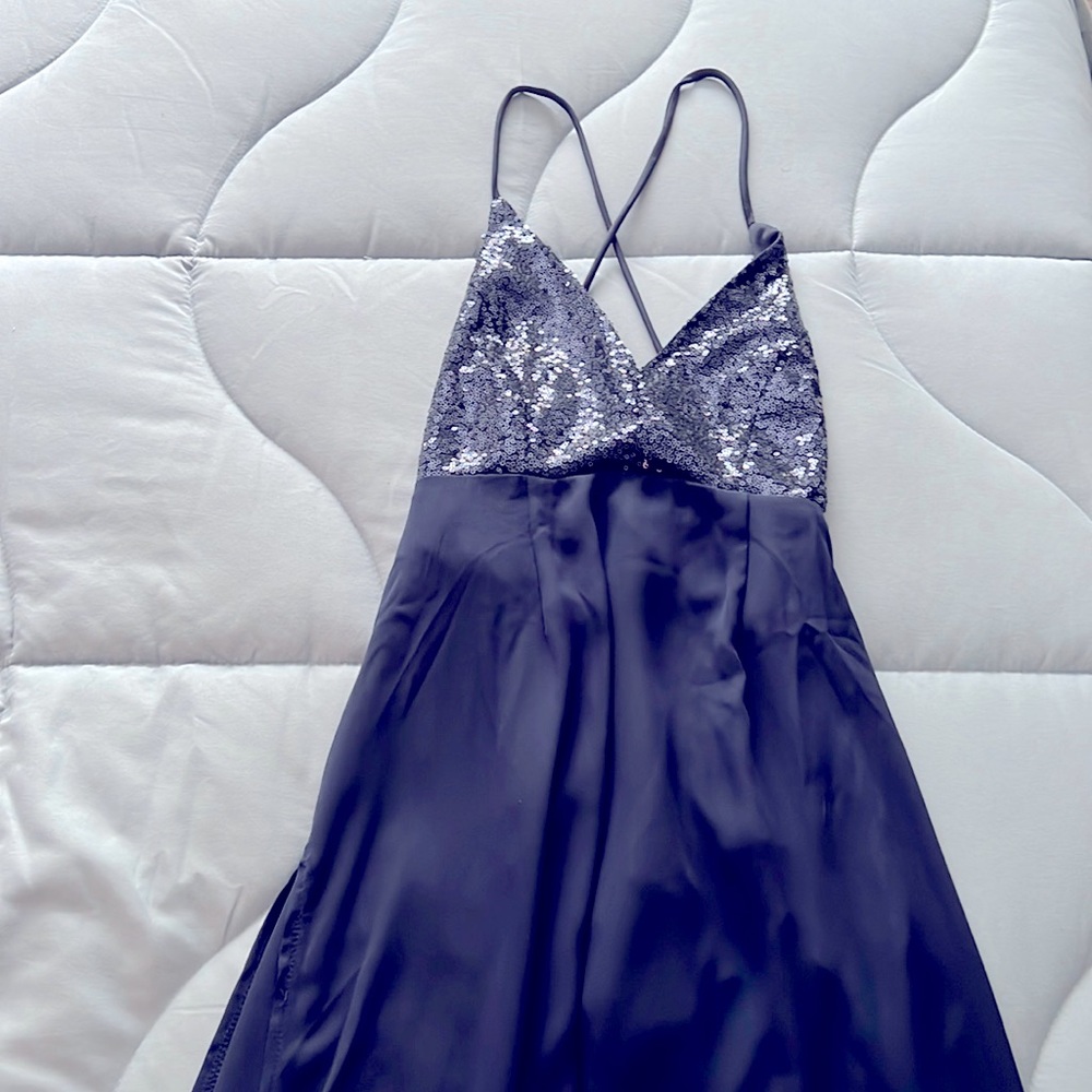 Navy Blue Sequin Open Back Maxi Dress